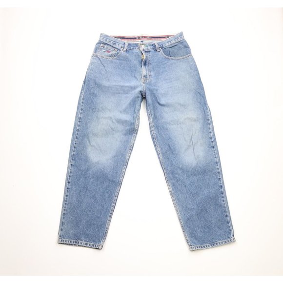 Vintage 90s Tommy Hilfiger Mens 34x30 Distressed Spell Out Baggy